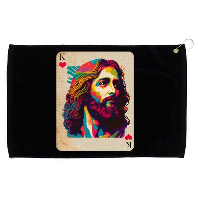 Retro Vintage Jesus Is King Of Kings Playing Card Grommeted Golf Towel