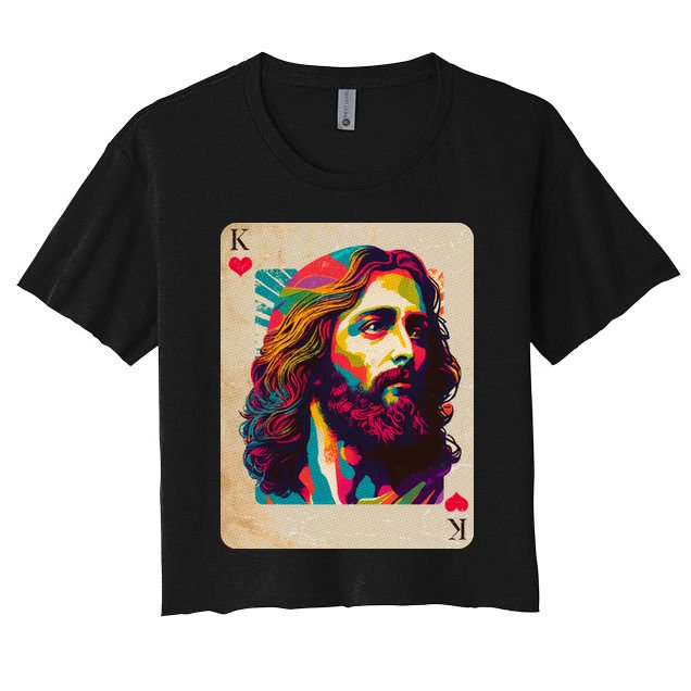Retro Vintage Jesus Is King Of Kings Playing Card Crop Top