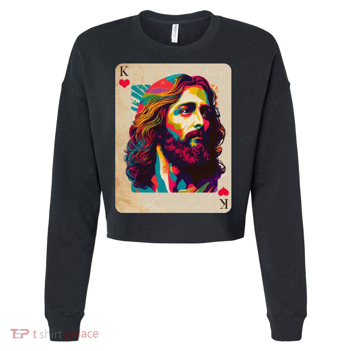 Retro Vintage Jesus Is King Of Kings Playing Card Cropped Pullover Crew