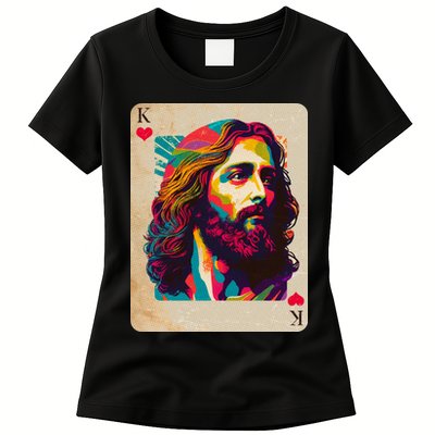 Retro Vintage Jesus Is King Of Kings Playing Card Womens T-Shirt