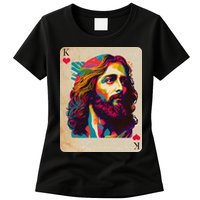 Retro Vintage Jesus Is King Of Kings Playing Card Womens T-Shirt
