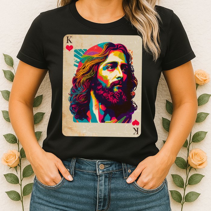 Retro Vintage Jesus Is King Of Kings Playing Card Womens T-Shirt