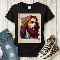 Retro Vintage Jesus Is King Of Kings Playing Card Womens T-Shirt