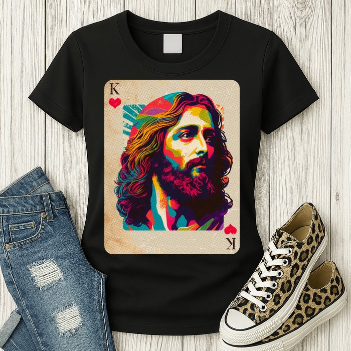 Retro Vintage Jesus Is King Of Kings Playing Card Womens T-Shirt