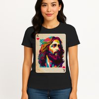 Retro Vintage Jesus Is King Of Kings Playing Card Womens T-Shirt