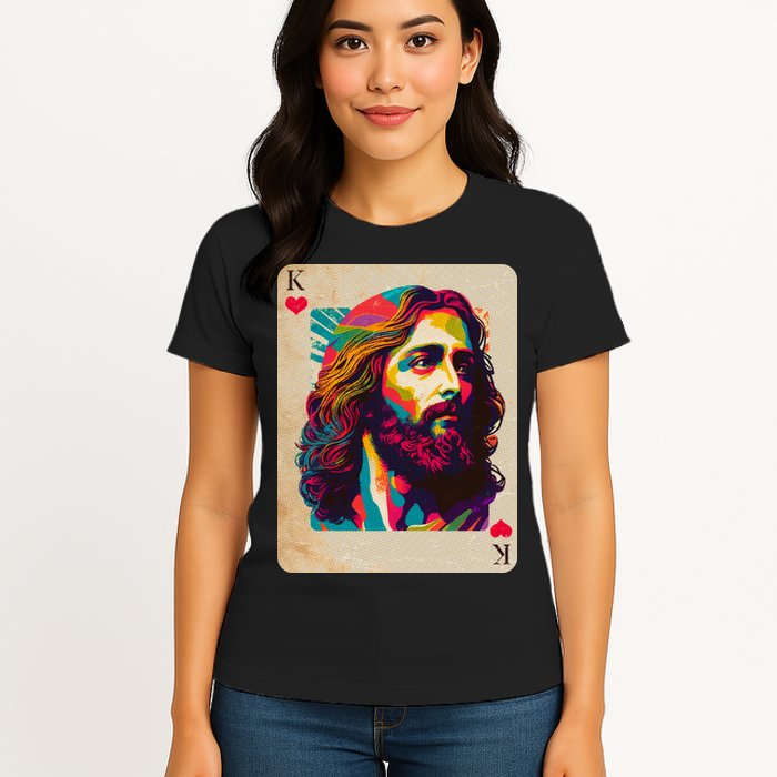 Retro Vintage Jesus Is King Of Kings Playing Card Womens T-Shirt