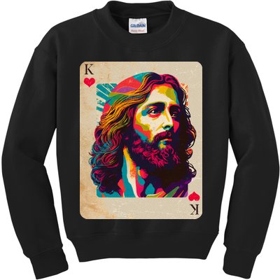 Retro Vintage Jesus Is King Of Kings Playing Card Kids Sweatshirt