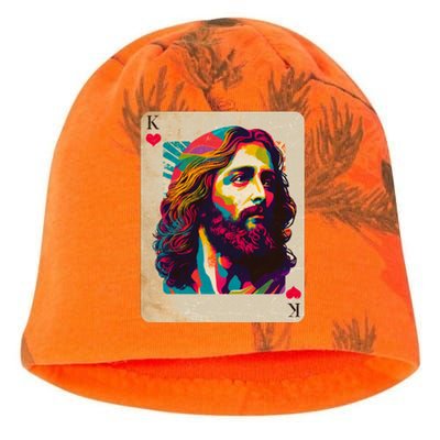 Retro Vintage Jesus Is King Of Kings Playing Card Kati - Camo Knit Beanie