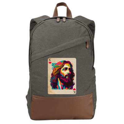 Retro Vintage Jesus Is King Of Kings Playing Card Cotton Canvas Backpack