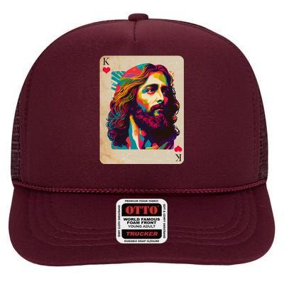 Retro Vintage Jesus Is King Of Kings Playing Card High Crown Mesh Back Trucker Hat