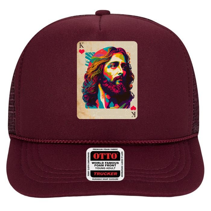 Retro Vintage Jesus Is King Of Kings Playing Card High Crown Mesh Back Trucker Hat