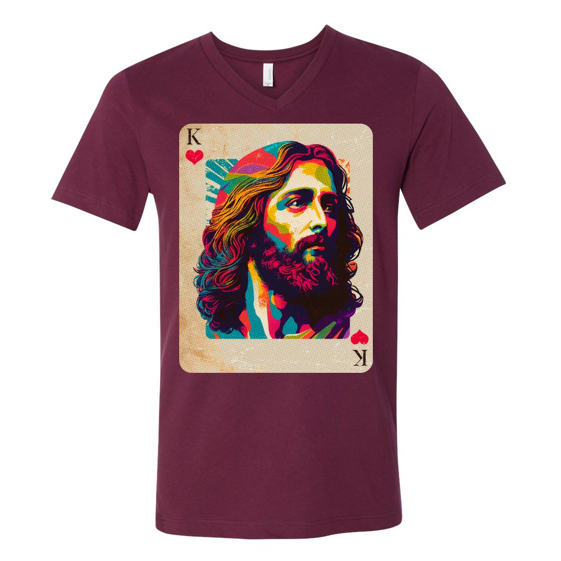 Retro Vintage Jesus Is King Of Kings Playing Card V-Neck T-Shirt