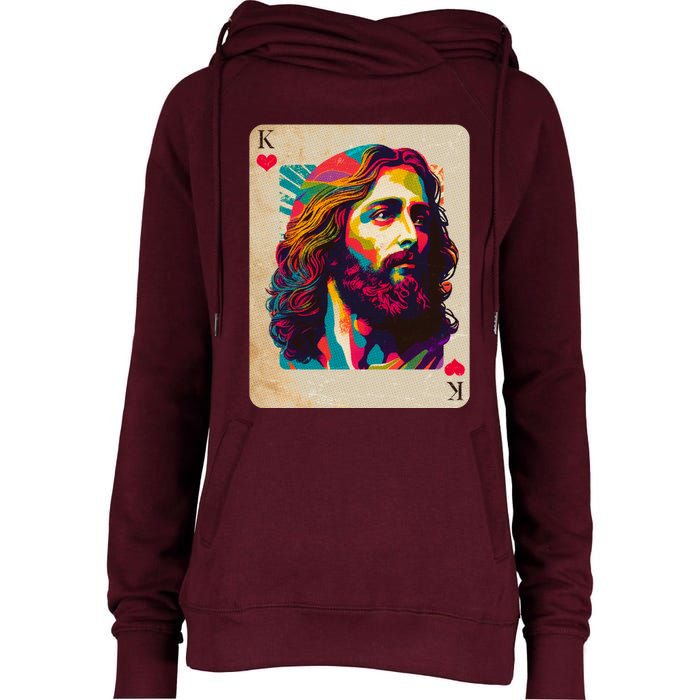 Retro Vintage Jesus Is King Of Kings Playing Card Womens Funnel Neck Pullover Hood