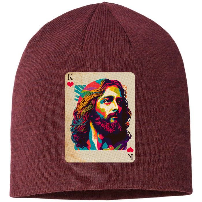 Retro Vintage Jesus Is King Of Kings Playing Card Sustainable Beanie