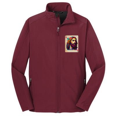 Retro Vintage Jesus Is King Of Kings Playing Card Core Soft Shell Jacket