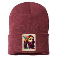 Retro Vintage Jesus Is King Of Kings Playing Card Sustainable Knit Beanie