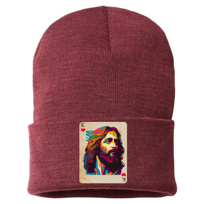 Retro Vintage Jesus Is King Of Kings Playing Card Sustainable Knit Beanie