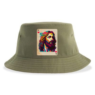 Retro Vintage Jesus Is King Of Kings Playing Card Sustainable Bucket Hat