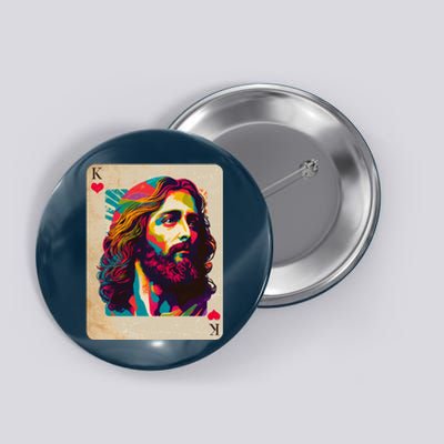 Retro Vintage Jesus Is King Of Kings Playing Card Button