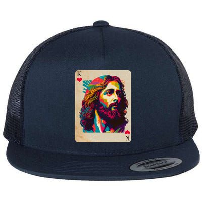 Retro Vintage Jesus Is King Of Kings Playing Card Flat Bill Trucker Hat