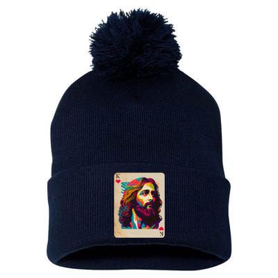 Retro Vintage Jesus Is King Of Kings Playing Card Pom Pom 12in Knit Beanie