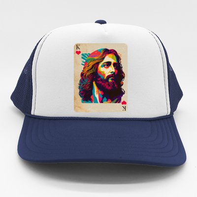 Retro Vintage Jesus Is King Of Kings Playing Card Trucker Hat