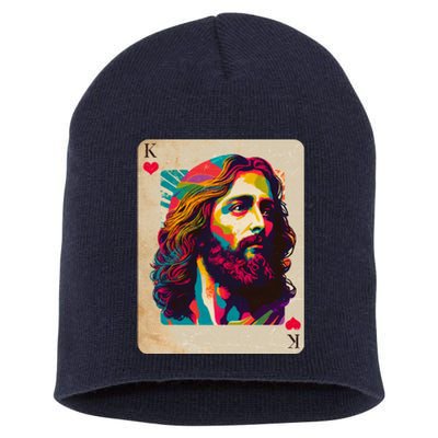 Retro Vintage Jesus Is King Of Kings Playing Card Short Acrylic Beanie