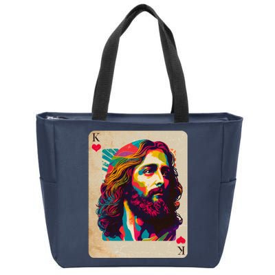 Retro Vintage Jesus Is King Of Kings Playing Card Zip Tote Bag