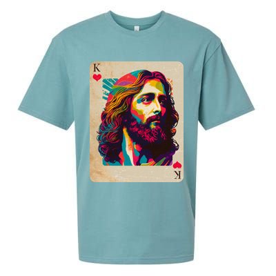 Retro Vintage Jesus Is King Of Kings Playing Card Sueded Cloud Jersey T-Shirt