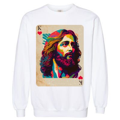 Retro Vintage Jesus Is King Of Kings Playing Card Garment-Dyed Sweatshirt