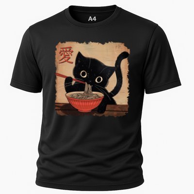 Retro Vintage Japanese Ramen Noodle Neko Cat Performance Shirt