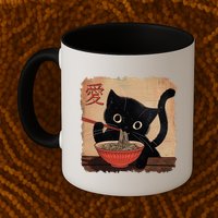Retro Vintage Japanese Ramen Noodle Neko Cat Mug