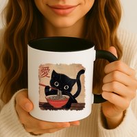 Retro Vintage Japanese Ramen Noodle Neko Cat Mug