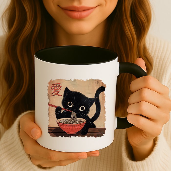 Retro Vintage Japanese Ramen Noodle Neko Cat Mug