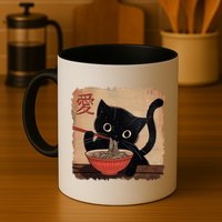 Retro Vintage Japanese Ramen Noodle Neko Cat Mug