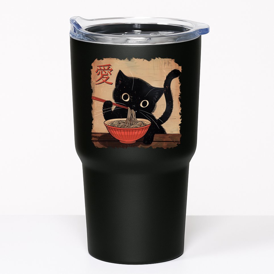 Retro Vintage Japanese Ramen Noodle Neko Cat Tumbler