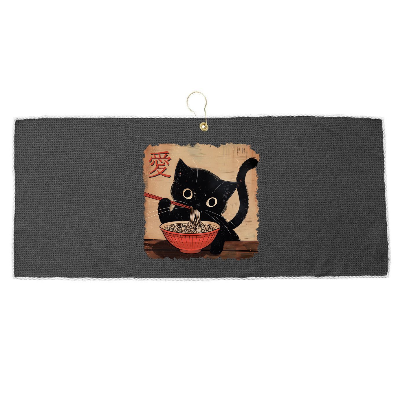 Retro Vintage Japanese Ramen Noodle Neko Cat Large Microfiber Waffle Golf Towel