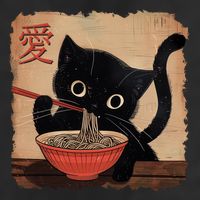 Retro Vintage Japanese Ramen Noodle Neko Cat Hat
