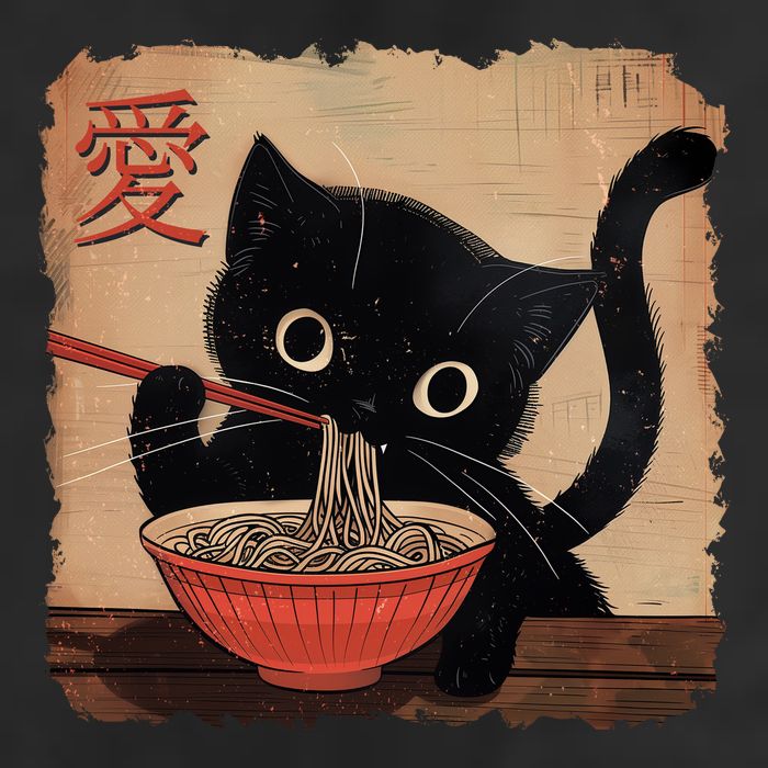 Retro Vintage Japanese Ramen Noodle Neko Cat Hat