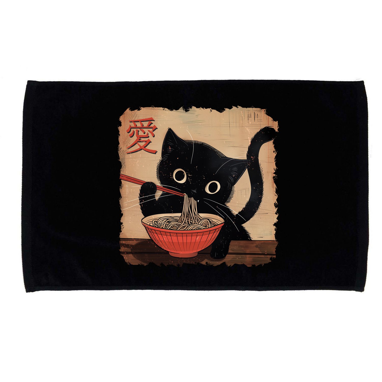 Retro Vintage Japanese Ramen Noodle Neko Cat Microfiber Hand Towel
