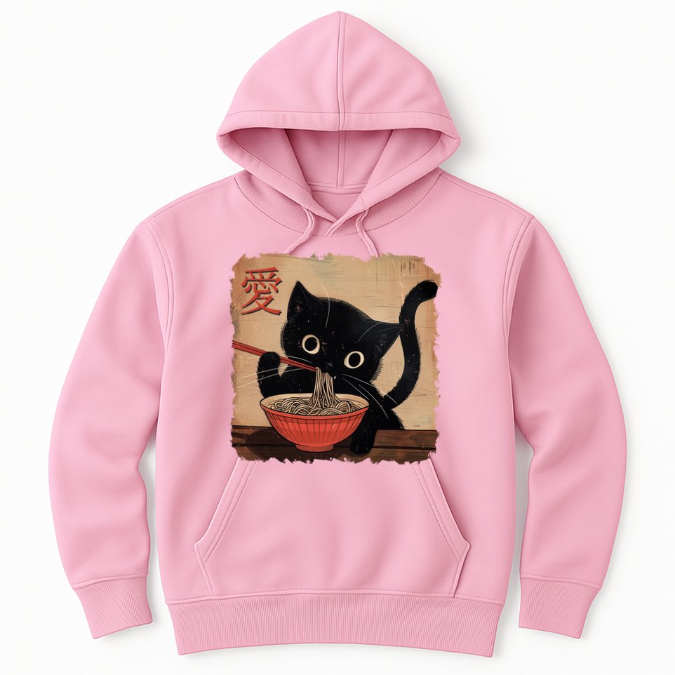 Retro Vintage Japanese Ramen Noodle Neko Cat Hoodie