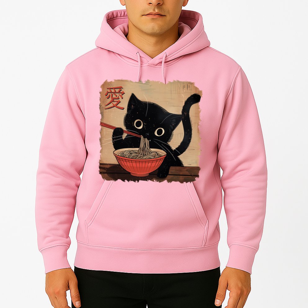 Retro Vintage Japanese Ramen Noodle Neko Cat Hoodie