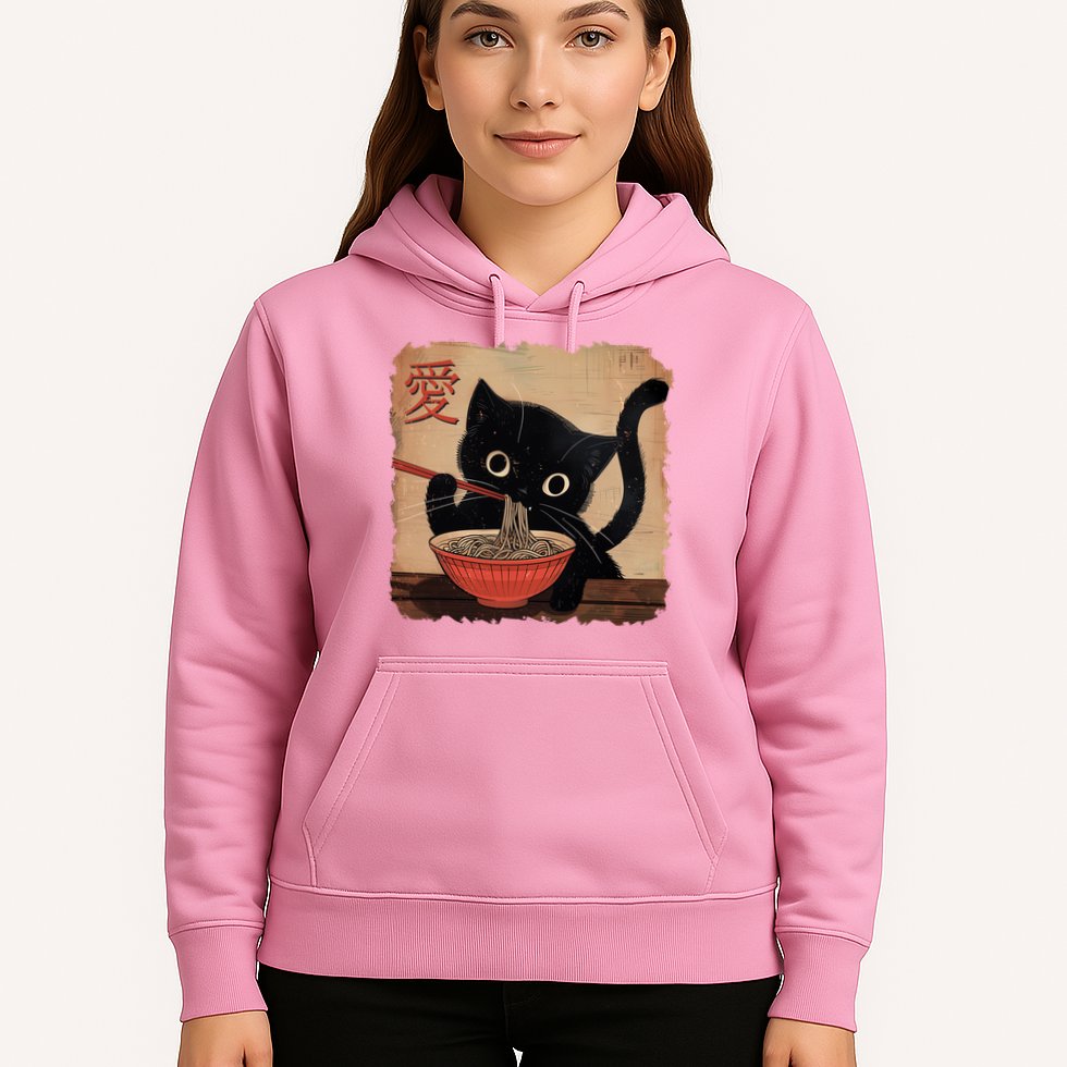 Retro Vintage Japanese Ramen Noodle Neko Cat Hoodie