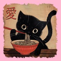 Retro Vintage Japanese Ramen Noodle Neko Cat Long Sleeve Shirt