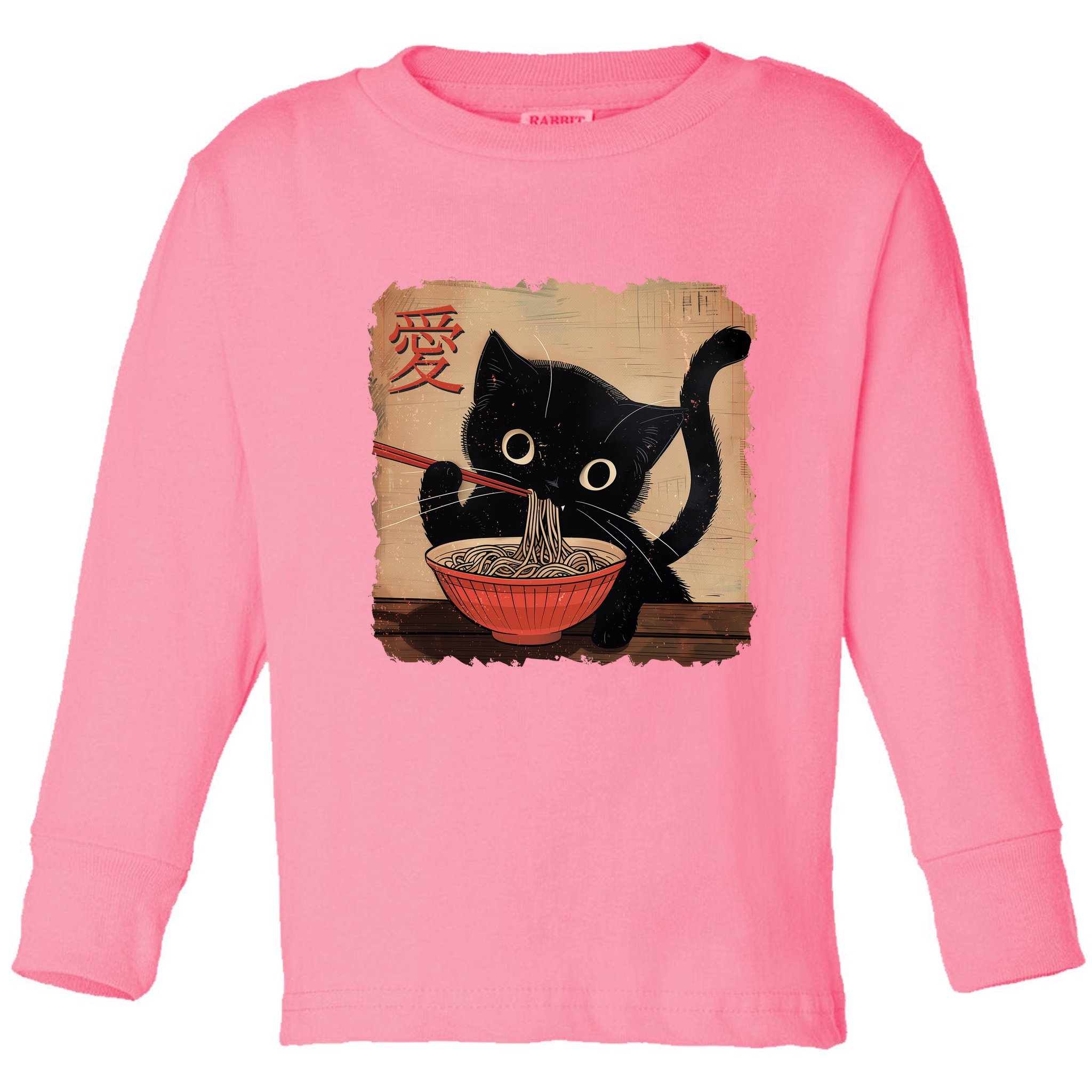 Retro Vintage Japanese Ramen Noodle Neko Cat Toddler Long Sleeve Shirt