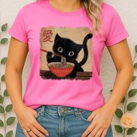 Retro Vintage Japanese Ramen Noodle Neko Cat Womens T-Shirt