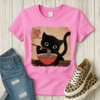 Retro Vintage Japanese Ramen Noodle Neko Cat Womens T-Shirt