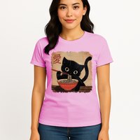 Retro Vintage Japanese Ramen Noodle Neko Cat Womens T-Shirt