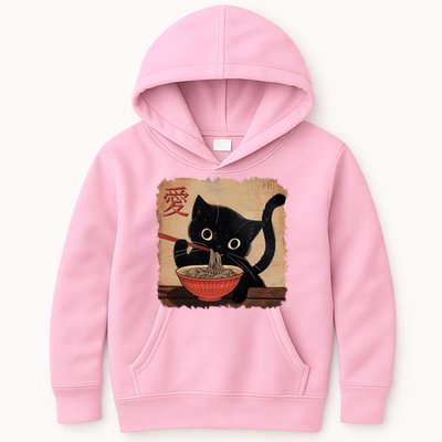 Retro Vintage Japanese Ramen Noodle Neko Cat Kids Hoodie