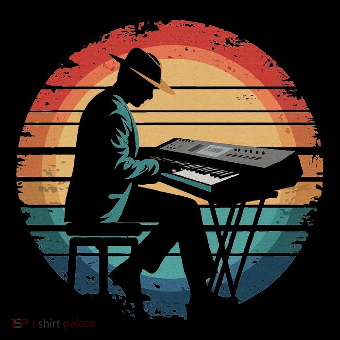 Retro Vintage Keyboard Player Sunset Music Lover T-Shirt